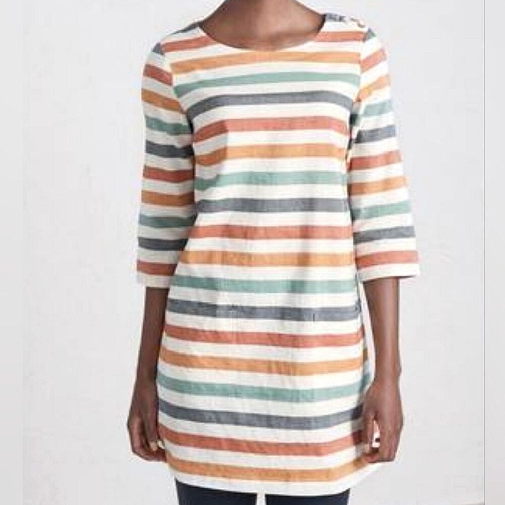 Seasalt Cornwall Glowing Skies Tunic Top Size 8  Women Multicolor Stripe Linen